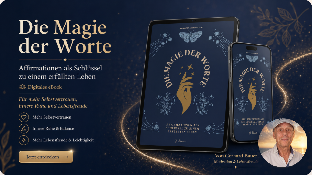 Die Magie der Worte – digitales Premium-eBook von Gerhard Bauer. Affirmationen als Schlüssel zu einem erfüllten Leben für mehr Selbstvertrauen, innere Ruhe und Lebensfreude.